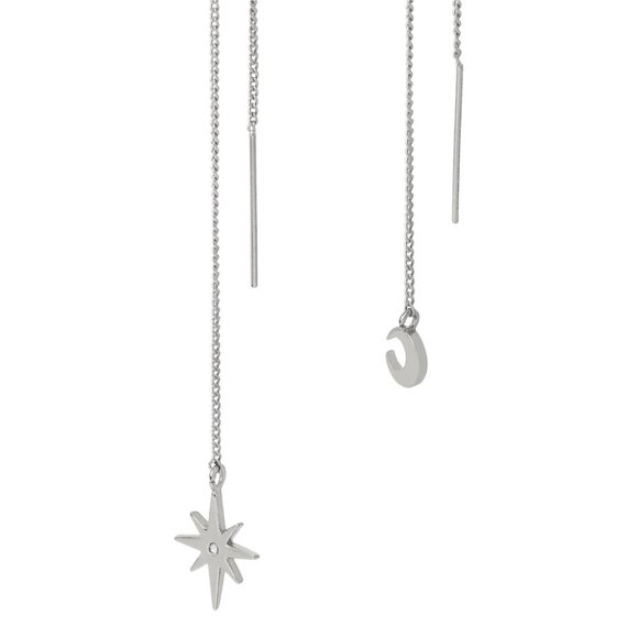 AllSaints Earrings Star Moon Threader earrings dangle Silver Celestial - Picture 2 of 11